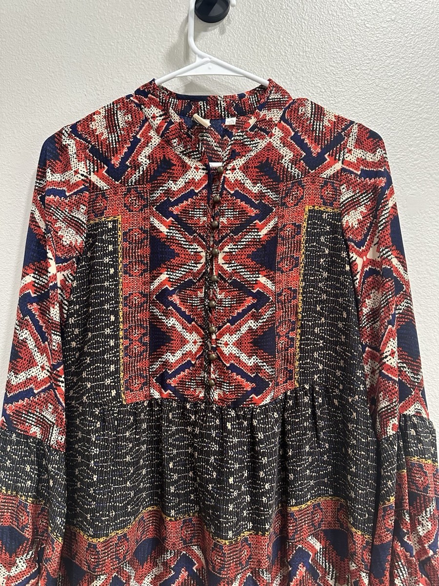 Konrad & Joseph Anthropologie XS Blouse Top Boho Aztec Festival View 4