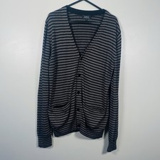 A.P.C. Cardigan Men’s Size Small Striped Black ButtonLong Sleeve Cotton Bamboo