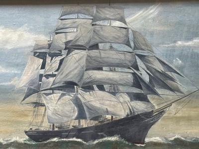 G Stacey British Primitive School - Marine Scene - Oil on Linen - A Wallis era
