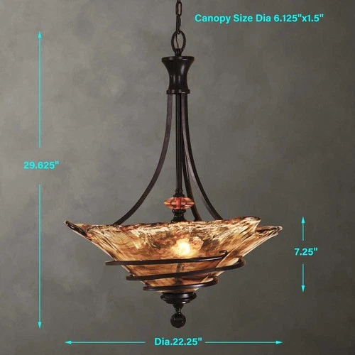 VITALIA XXL 30" OIL RUBBED BRONZE METAL PENDANT CHANDELIER HANDMADE GLASS 21904 - Picture 5 of 5