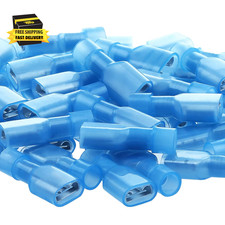 UL Listed Blue Female Spade Connector 16-14 AWG, 100 Pcs Nylon Electrical Crimps