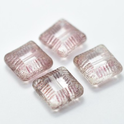 13mm Table Cut Square, Pink Gold Wash, 4 Beads, Czech Glass