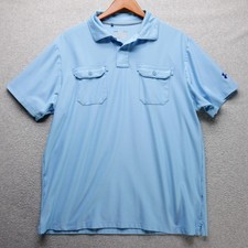 Under Armour Polo Shirt Mens L Blue HeatGear Chest Pockets Performance Golf