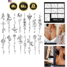 Temporary Tattoos for Women Girls - 45 Pcs Line Flower Words Sketch Realistic...