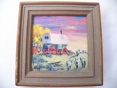 MARIE DOROTHY DOLPH ORIGINAL OIL PAINTING ON BOARD ''SHEEP WAGON''  WYOMING SIGNED
