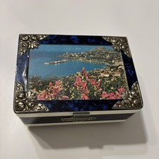 Vintage Madeira Portugal Music Box Jewelry Box Coastal Scene Inlay Works