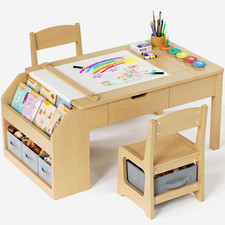 Juego de mesa y silla de arte para niños 5 en 1 con caballete, almacenamiento y soporte para rollos de papel