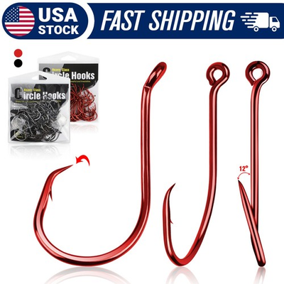 #ad 50 100PCS Circle Hooks Red Black Saltwater amp; Freshwater Octopus Fishing Hooks $12.99