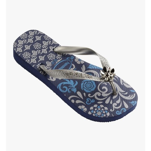 Havaianas Womens Caprice Lightweight Beach Sandals Flip Flops Navy Silver Size 8