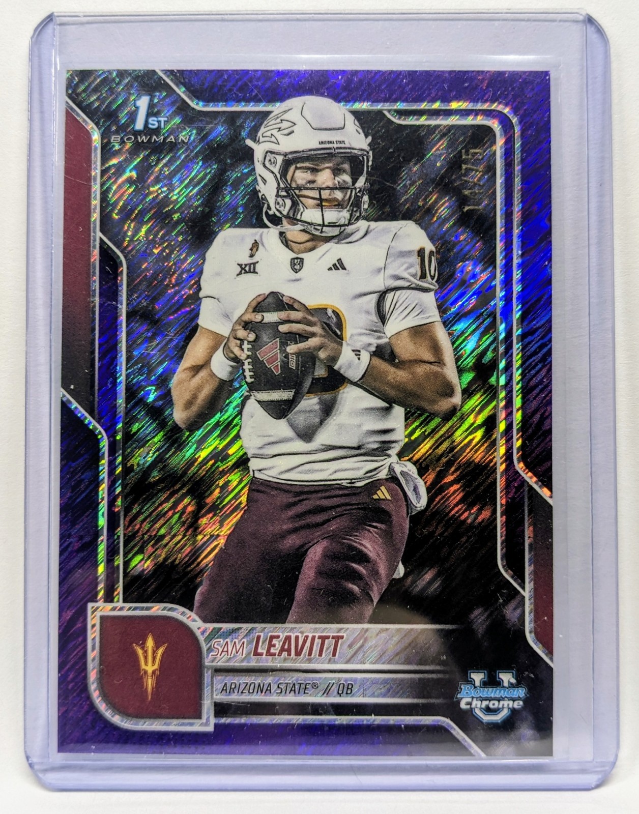 2025 Bowman Chrome U SAM LEAVITT Purple Shimmer Refractor 1st #/75 ASU