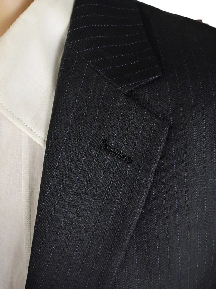 Gianni Uomo Gold Super 140s Two Piece Charcoal Gray Purple Stripe Suit 42L 34X31 - Image 3 of 4