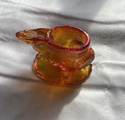 Rare Antique Pressed Glass Figural Toothpick Holder Of a Toad Frog Amber Glass