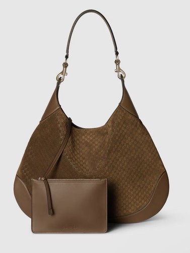 NEW Gucci GG Suede B Large Shoulder Bag In Brown Authentic with Dustbag NWT
