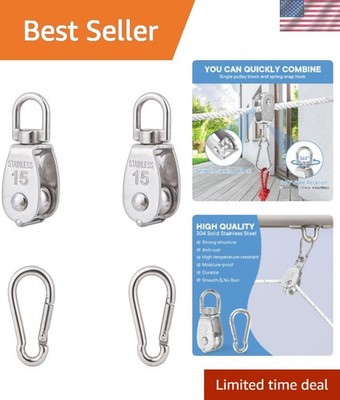 Durable 304 Stainless Steel M15 Single Block with 2 Spring Snap Hooks - 119 lbs