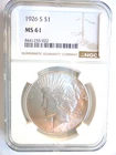 1926-S Peace Dollar, NGC, MS-61 Blast White Beauty