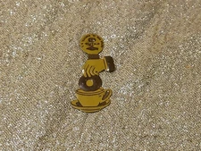 RARE Vintage Dunkin Donuts Tin Fold Tab Pin Badge 50s 60s, Hand Coffee Dunk 