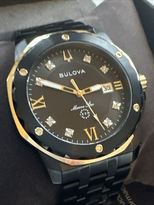 Bulova Marine Star Quartz Diamond Black Dial Men's Watch 98D176