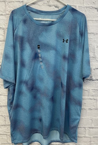 Under Armour Tech shirt mens 4XL Lino Print Short Sleeve BLue 1382180 loose NEW