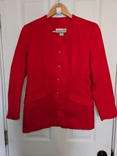 Liz Claiborne Collection Red Lined 4 Button Suit Jacket Size 4P Made in USA-EUC