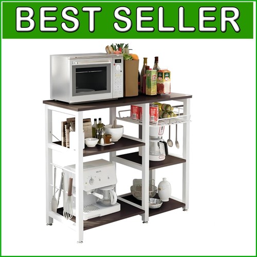 Modern Walnut Black Kitchen Baker's Rack & Coffee Bar Station - 35.4”, 3 Shelves