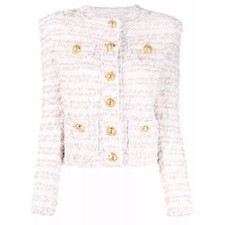 All Sizes Thick Tweed Blazer With Gold Buttons Slim Fit Jacket