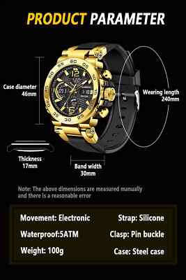 Montre Homme Sport Chronographe Quartz Luxe Étanche 5ATM - Bracelet Noir & Boîtier Argent