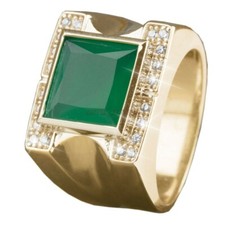 Natural Green Onyx Gemstone with Gold Plated 925 Sterling Silver Ring 1308