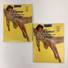 Vintage Burlington Cameo 100 Nylon Pantyhose 2 Pairs Size Long Off Black NOS