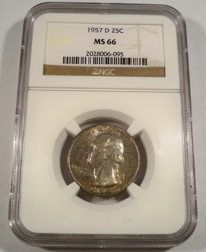 1957-D NGC MS66 WASHINGTON QUARTER 25c RAINBOW TONE ON THE REVERSE MS 66