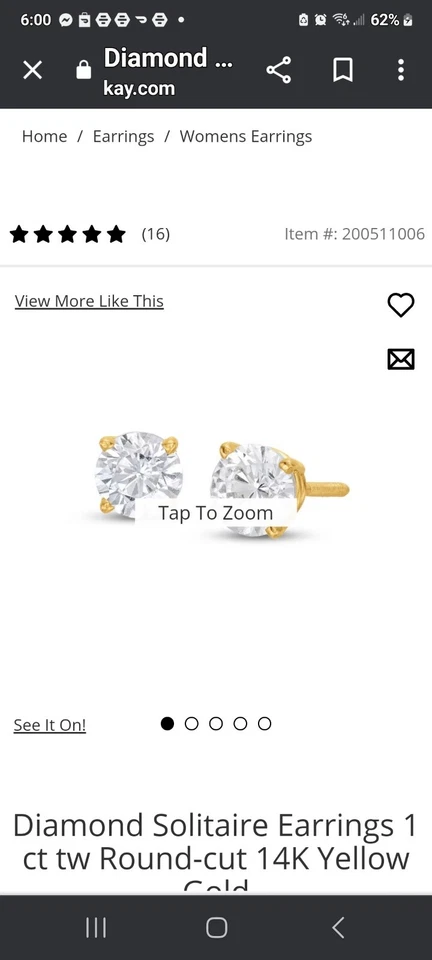 1ct 14yg Diamond Solitaire Stud Screwback Design Earrings  - Image 4 of 4