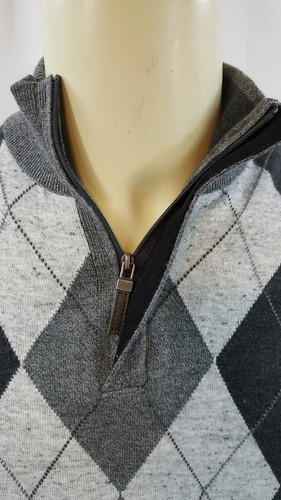 TASSO ELBA MEN'S 100% FINE Cotton V-NECK ARGYLE SWEATER Grays EUC - Picture 2 of 6