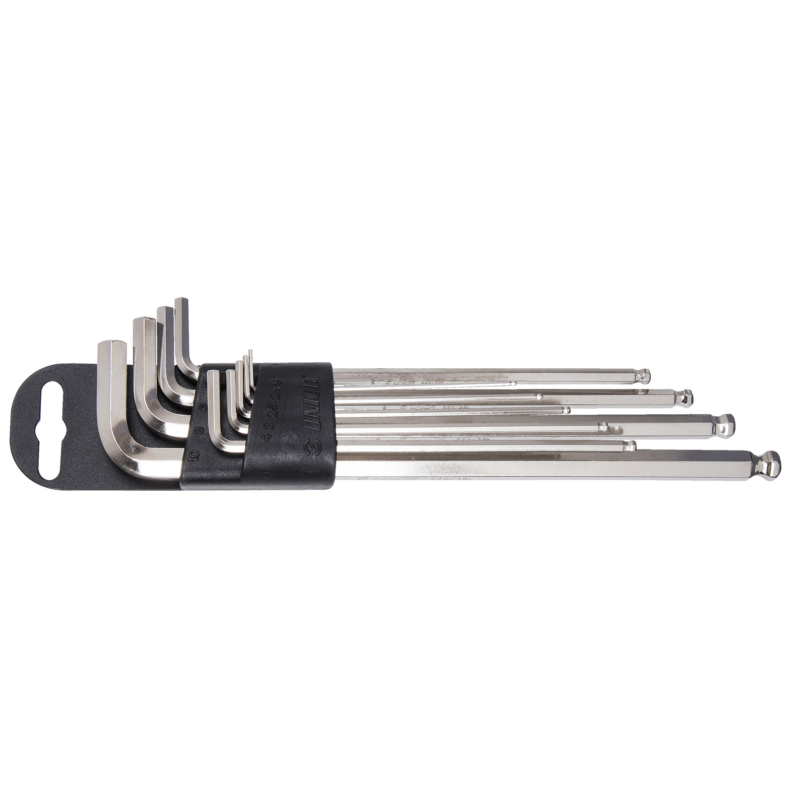 UNIOR SET OF BALL END HEXAGON WRENCHES, LONG TYPE ON PLASTIC CLIP 1.5-10 RED