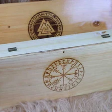 Heart of Iron Viking Trinket Box – Norse Runic Wooden Axe & Knife Storage Case