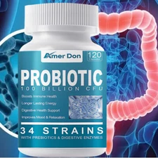 100 Billion Probiotics CFU Potency Gut Health 120 Capsules Probiotic Supplement