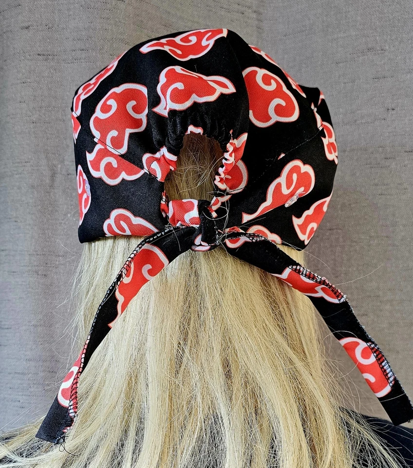 NARUTO AKATSUKI CLOUDS MEDICAL NURSE SCRUB CAP ( 2 SIZE SELECTION )  - Image 3 of 4
