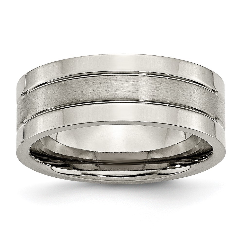 Titanium Brushed Center 8mm Grooved Band Ring Size 12 for Men 4.55gm