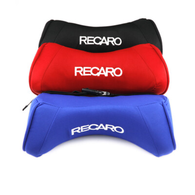 Blue RECARO Memory Cotton Pillow – Seat Support Headrest Cushion – Neck Rest, Suede