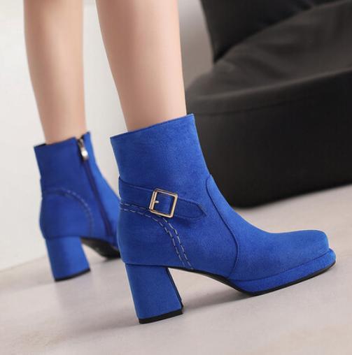 Women's Punk 6.5cm Mid Heel Shoes Ankle Boots Square Toe