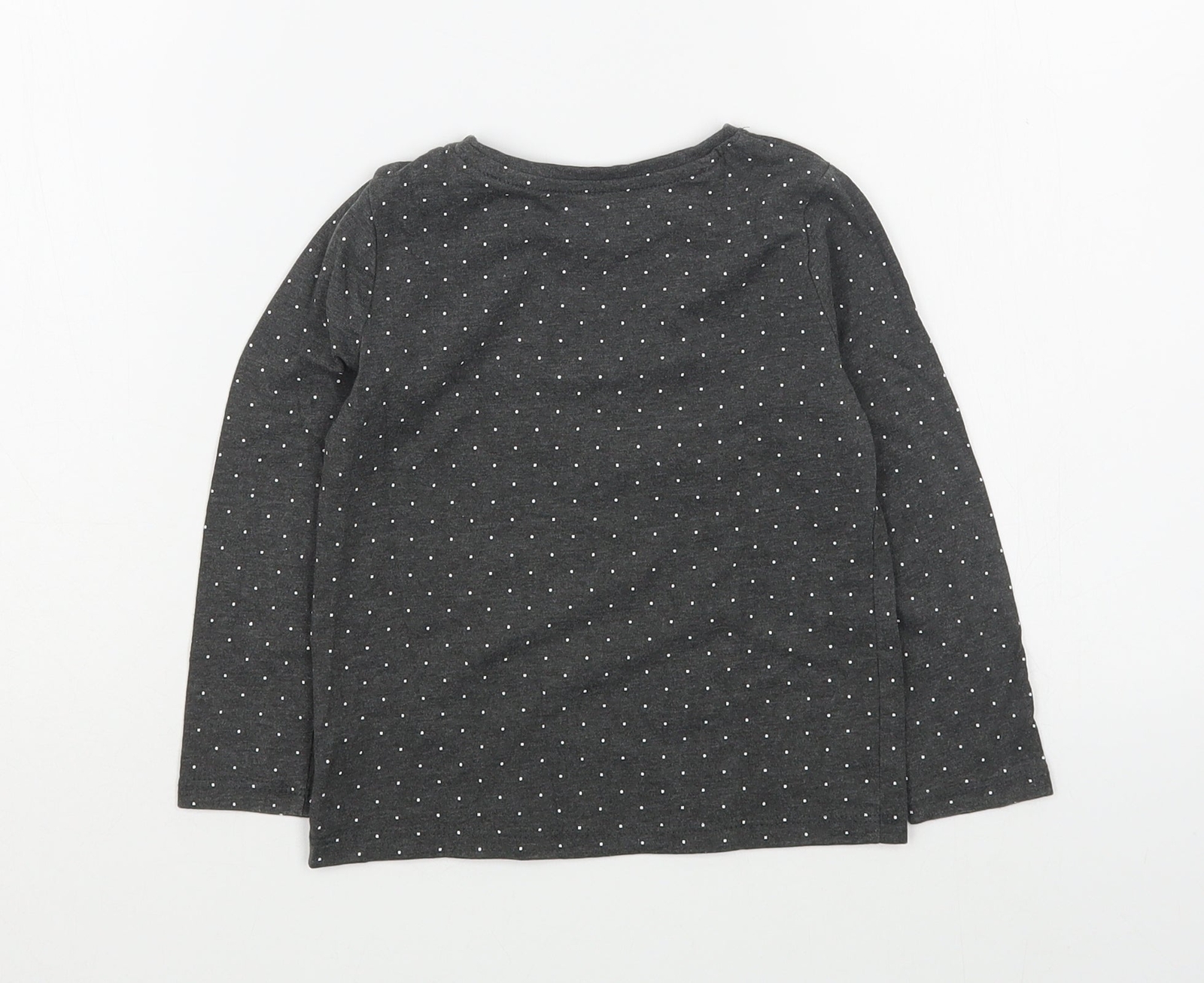Primark Girls Grey Polka Dot Cotton blend T-Shirt Size 3-4 Years Pull image 2