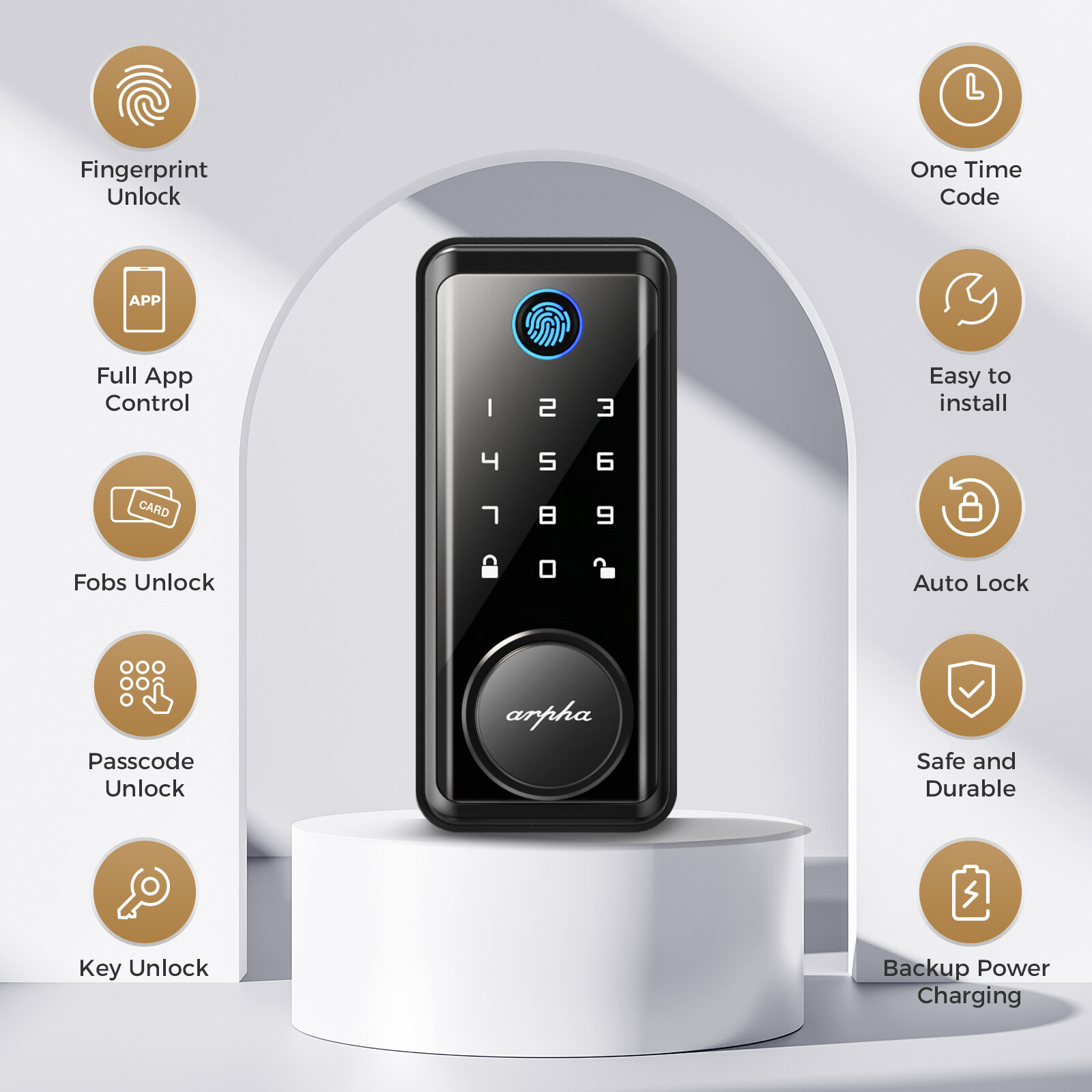 ARPHA Smart Door Lock Fingerprint Electronic Keypad Deadbolt Keyless App Control