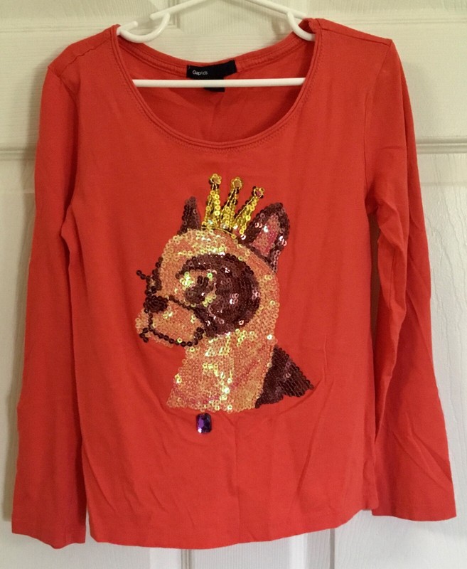 EUC girls GAP KIDS coral colored frenchie FRENCH bulldog top size 6-7 small