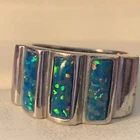 VTG 925 RIBBED SHRIMP MULTI COLOR FOIL BLUE GREEN OPAL STERLING SILVER BAND RING