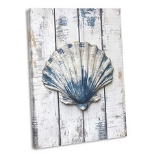 Rustic Blue Seashell Canvas Wall Art Print Coastal Beach Cottage Decor Picture