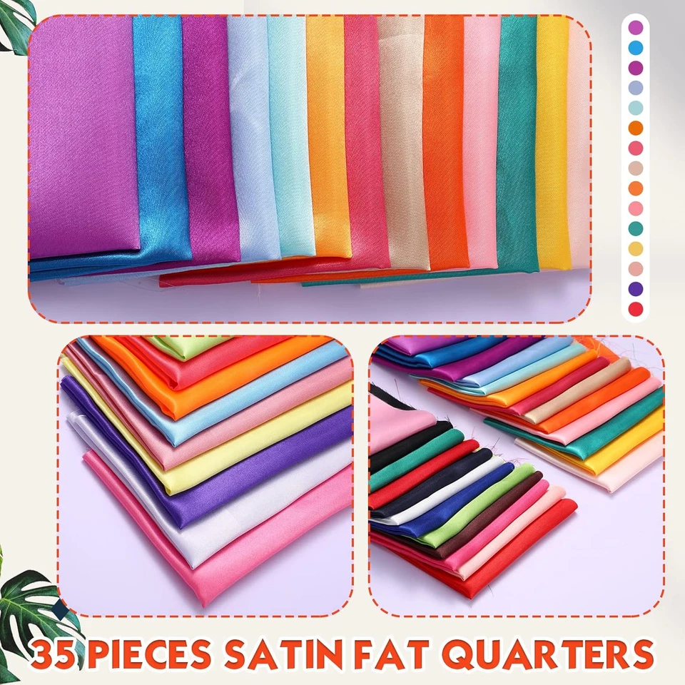 35 Pcs Satin Fat Quarter 35 Solid Color Silky Satin Patchwork Fabric for Bundle - Image 3 of 4