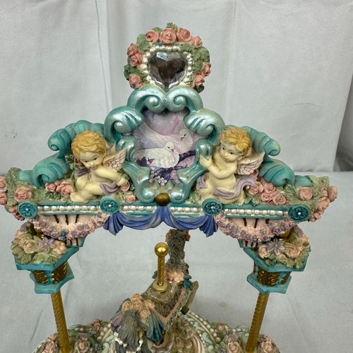 Hand-Painted Musical Carousel Figurine With Cherubs & Horse - Picture 3 of 6
