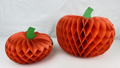 Vintage Halloween Beistle Crepe Paper Honeycomb Tissue Paper Pumpkins 9  & 5''