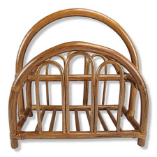 Vintage Bamboo Magazine Book Rack Holder Bent Wood Rattan 1970'S 17"