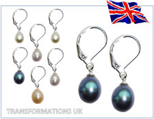 GENUINE FRESHWATER PEARL - DROP DANGLE EARRINGS - SILVER LEVER CLASP - 4 COLOURS