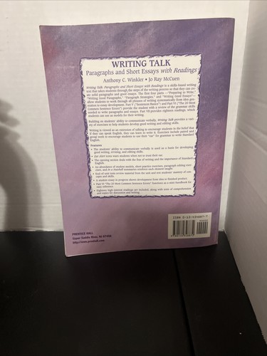 WRITING TALK: PARAGRAPHS AND SHORT ESSAYS WITH READINGS By Anthony C. Winkler - Picture 8 of 8
