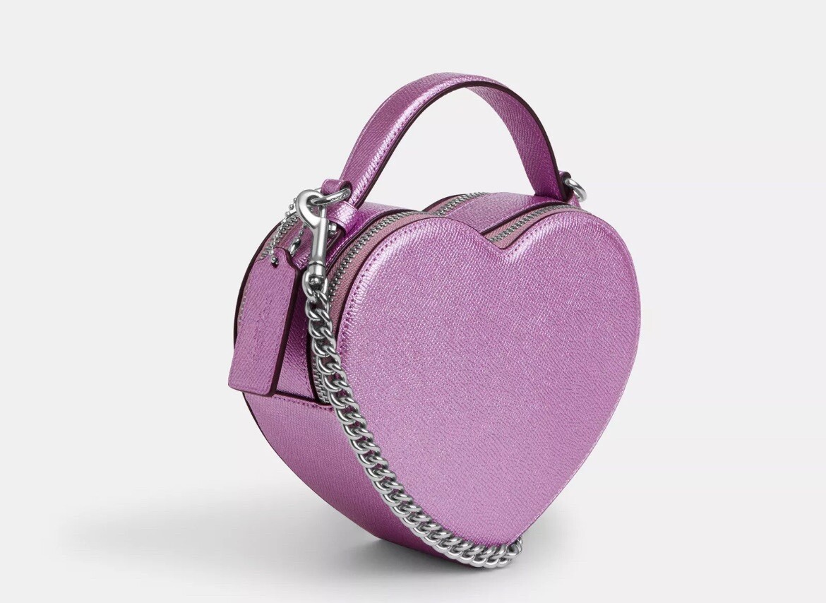 NWT Coach CP020 Heart Crossbody In Metallic Crossgrain Leather